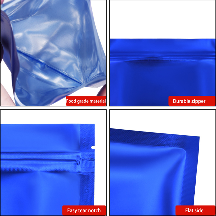 100pcs Matte Blue Foil Zipper  - đánh giá và giá Food Snacks In Usa